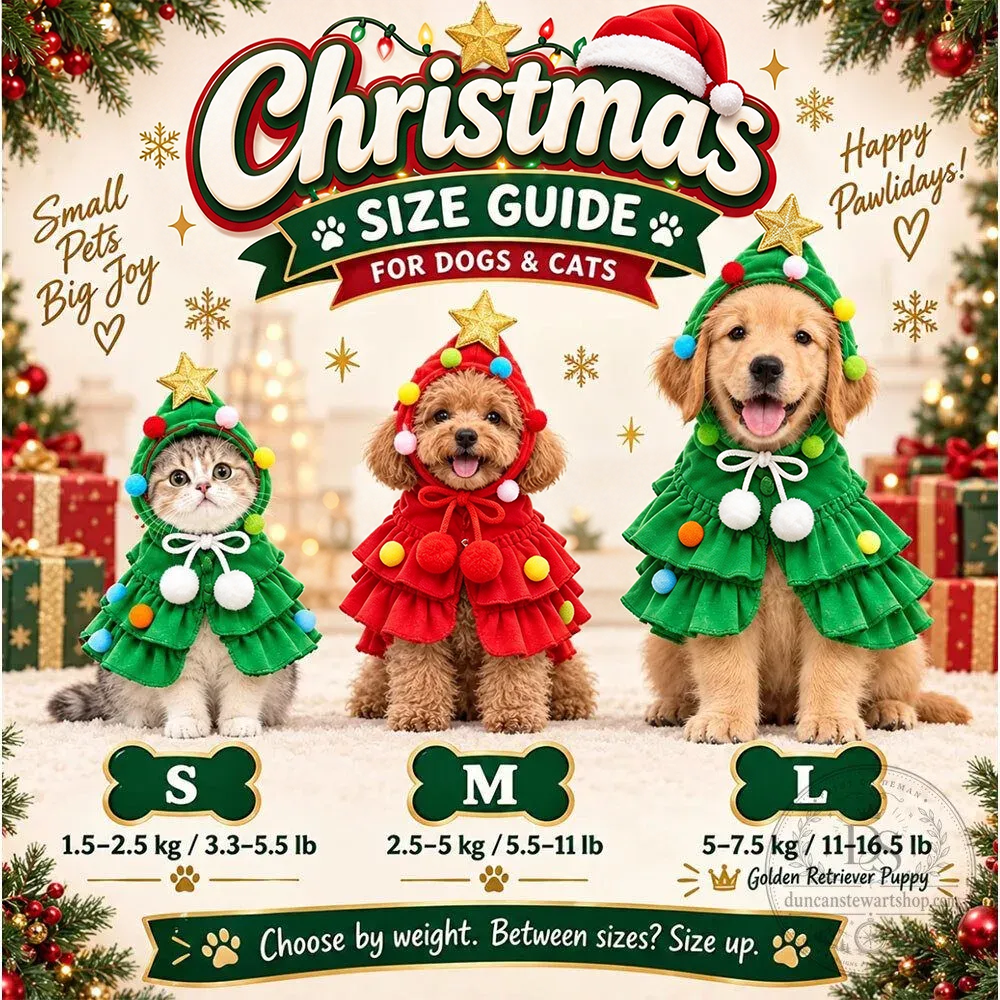 🎄🐶🐱 Weihnachtsbaum-Kostümcape für Hunde und Katzen mit Pompons ✨