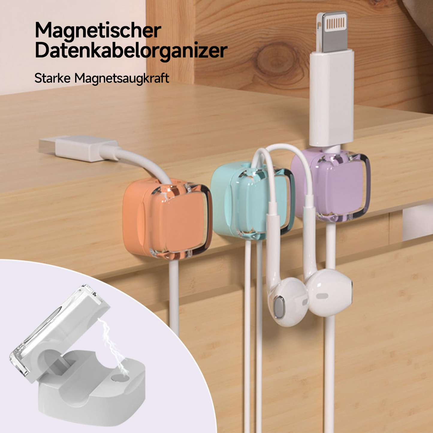 📢 Magnetischer Kabel-Organizer-Halter – 6er-Pack wandmontierte Kabelclips – Kabelmanagement-Clip für Schreibtisch & Desktop – Ordnungssystem für Büro und Zuhause