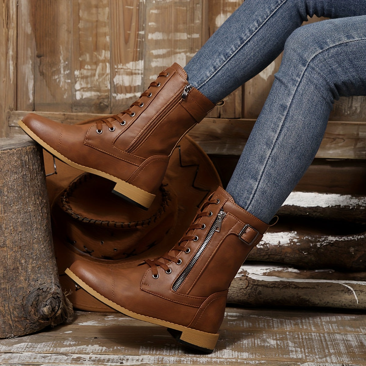 🔥 Letzter Tag – 50 % Rabatt – Damen-Lederstiefel mit Reißverschluss – weite Passform, gepolsterte Sohle und schmerzlindernder Reitstiefel-Stil