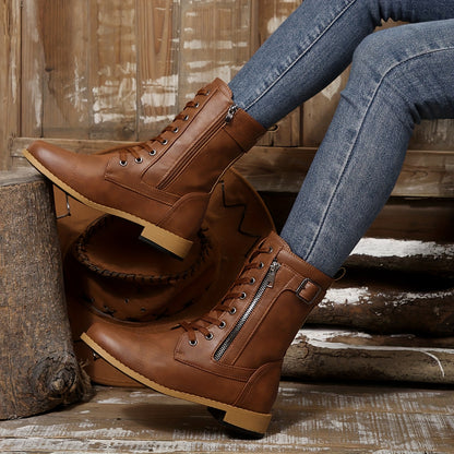 🔥 Letzter Tag – 50 % Rabatt – Damen-Lederstiefel mit Reißverschluss – weite Passform, gepolsterte Sohle und schmerzlindernder Reitstiefel-Stil
