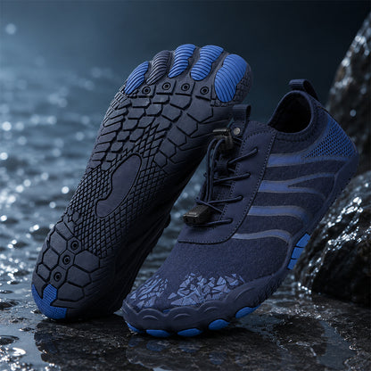 Unisex Barfuß-Wasserschuhe | Aufblasbares Selbstrettungssystem | Hilft bei der Behandlung von Fußpilz | Memory-Foam-Fußgewölbestütze | Wasserdicht, atmungsaktiv & sandabweisend | Ultraleichte, schnell trocknende Aqua-Schuhe