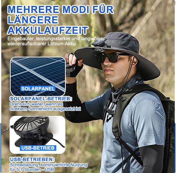 🔥Sommer-Hot-Sale 2026🔥 Neuer ultraleichter Solar-Ventilator-Sonnenhut – leichter als ein Baseball! ⚾ Nur ca. 312 g schwer!