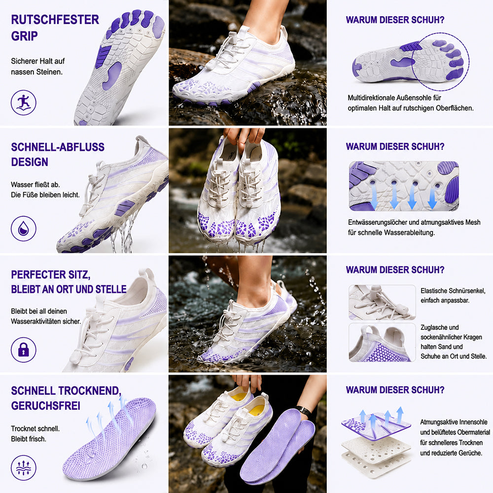 Unisex Barfuß-Wasserschuhe | Aufblasbares Selbstrettungssystem | Hilft bei der Behandlung von Fußpilz | Memory-Foam-Fußgewölbestütze | Wasserdicht, atmungsaktiv & sandabweisend | Ultraleichte, schnell trocknende Aqua-Schuhe