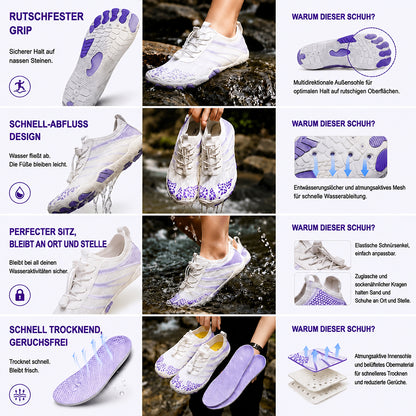 Unisex Barfuß-Wasserschuhe | Aufblasbares Selbstrettungssystem | Hilft bei der Behandlung von Fußpilz | Memory-Foam-Fußgewölbestütze | Wasserdicht, atmungsaktiv & sandabweisend | Ultraleichte, schnell trocknende Aqua-Schuhe