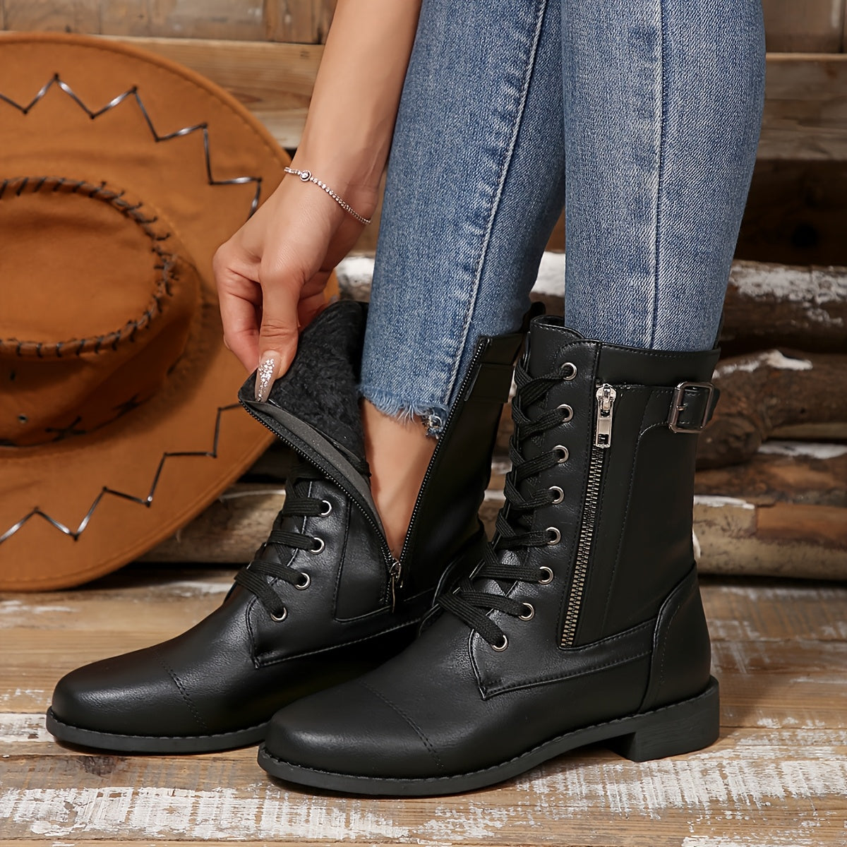 🔥 Letzter Tag – 50 % Rabatt – Damen-Lederstiefel mit Reißverschluss – weite Passform, gepolsterte Sohle und schmerzlindernder Reitstiefel-Stil