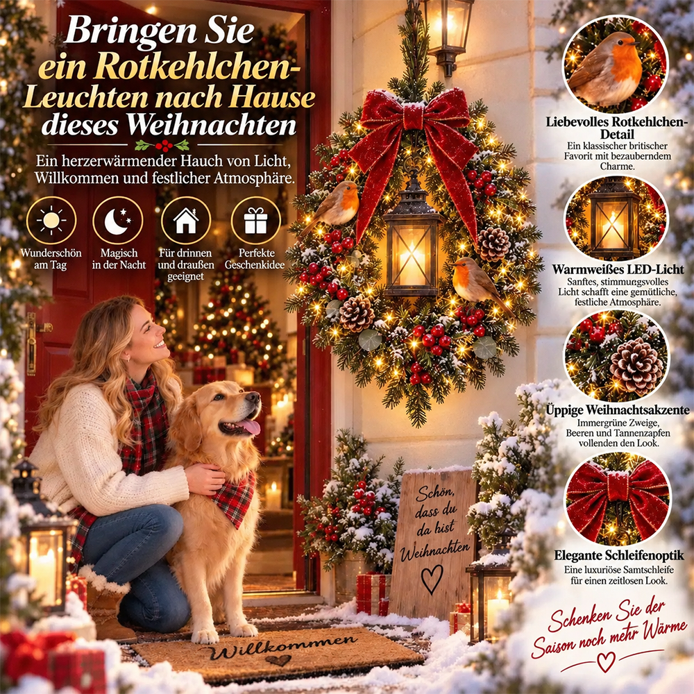 ✨ Nur heute: 49 % Rabatt ✨🐦 A Robin Glow – Beleuchteter Weihnachtskranz mit Rotkehlchen