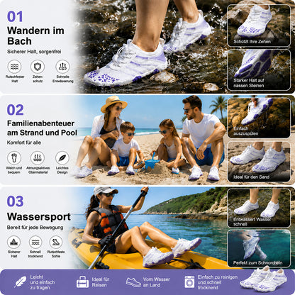 Unisex Barfuß-Wasserschuhe | Aufblasbares Selbstrettungssystem | Hilft bei der Behandlung von Fußpilz | Memory-Foam-Fußgewölbestütze | Wasserdicht, atmungsaktiv & sandabweisend | Ultraleichte, schnell trocknende Aqua-Schuhe