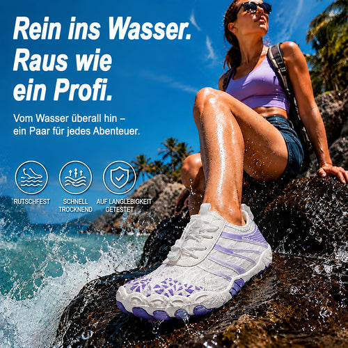 Unisex Barfuß-Wasserschuhe | Aufblasbares Selbstrettungssystem | Hilft bei der Behandlung von Fußpilz | Memory-Foam-Fußgewölbestütze | Wasserdicht, atmungsaktiv & sandabweisend | Ultraleichte, schnell trocknende Aqua-Schuhe