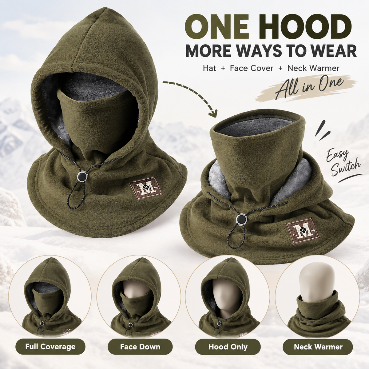 3-in-1 Winter-Fleece-Sturmhaube 🧣❄️ Warmer Schutz für Gesicht, Ohren & Hals（副本）