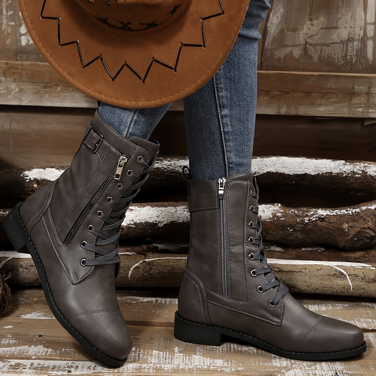 🔥 Letzter Tag – 50 % Rabatt – Damen-Lederstiefel mit Reißverschluss – weite Passform, gepolsterte Sohle und schmerzlindernder Reitstiefel-Stil