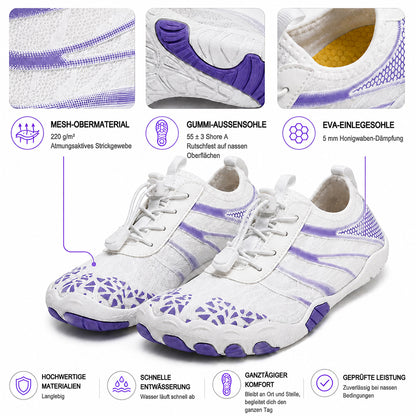Unisex Barfuß-Wasserschuhe | Aufblasbares Selbstrettungssystem | Hilft bei der Behandlung von Fußpilz | Memory-Foam-Fußgewölbestütze | Wasserdicht, atmungsaktiv & sandabweisend | Ultraleichte, schnell trocknende Aqua-Schuhe