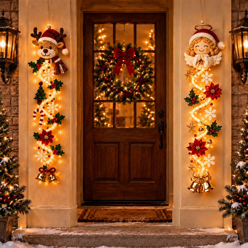 ⏳ Last Day 49% OFF – 🎄 Glowing Christmas Door Hanger | 6 Festive Light Designs✨