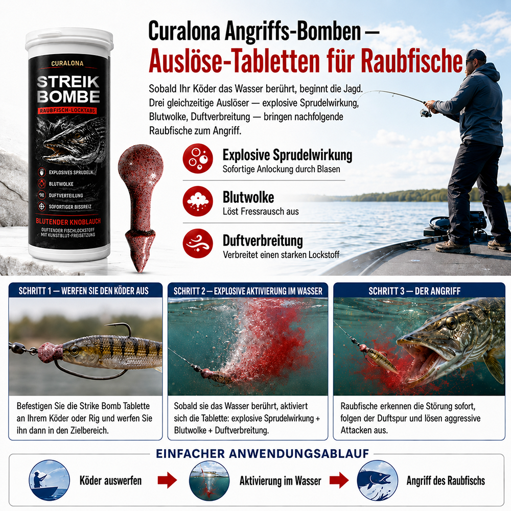 𝐎𝐟𝐟𝐢𝐳𝐢𝐞𝐥𝐥𝐞𝐫 𝐌𝐚𝐫𝐤𝐞𝐧𝐬𝐡𝐨𝐩 | ✅ Curalona® Strike Bombs — Neuer Köder für Süß- und Salzwasser, der blutet, sprudelt und große Raubfische anlockt