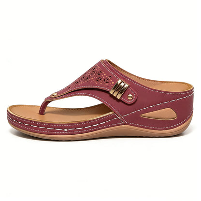 Damen-Zehentrenner mit Keilabsatz und Fußgewölbeunterstützung, Vintage-Sandalen in weiter Passform mit Keilabsatz