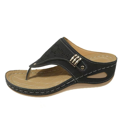 Damen-Zehentrenner mit Keilabsatz und Fußgewölbeunterstützung, Vintage-Sandalen in weiter Passform mit Keilabsatz