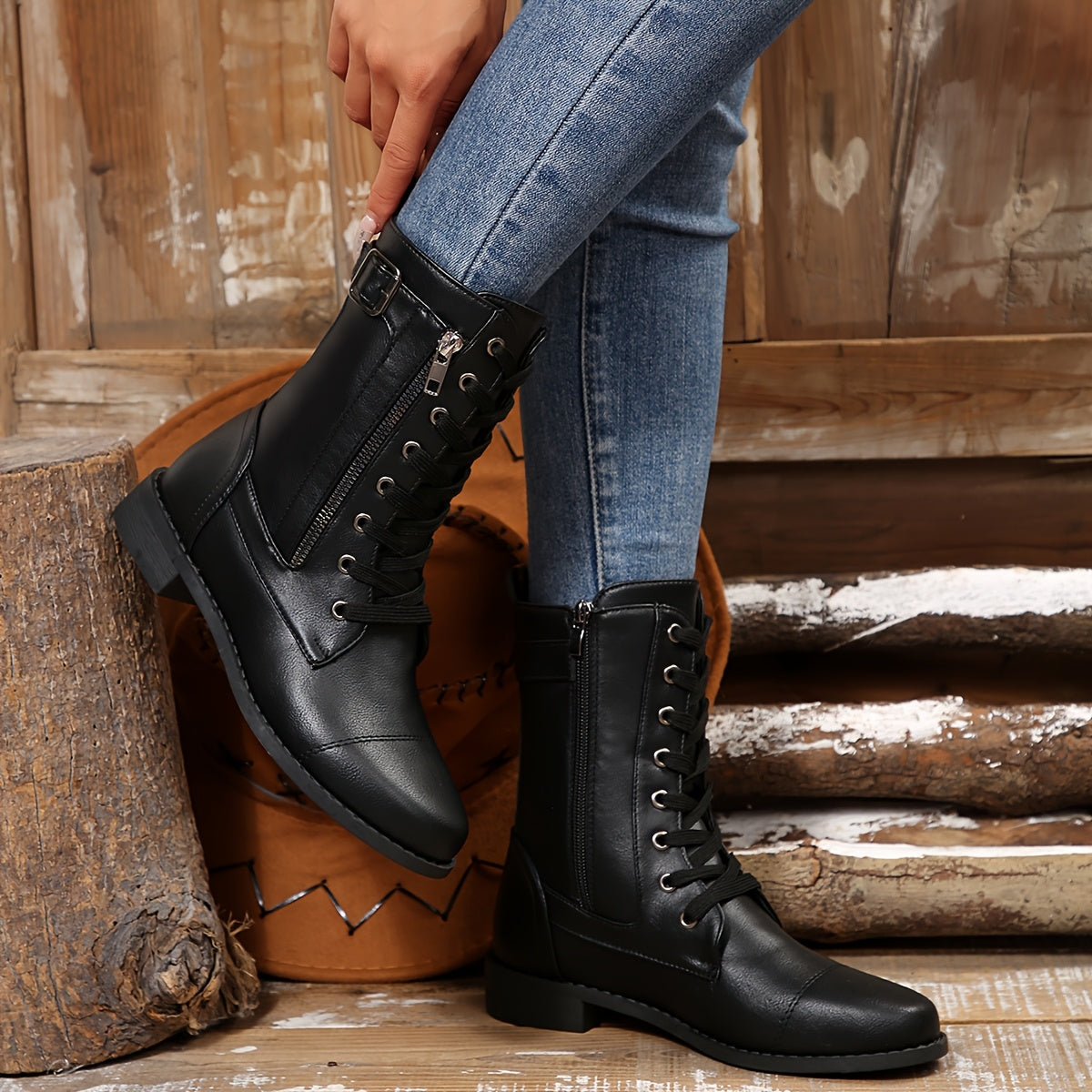 🔥 Letzter Tag – 50 % Rabatt – Damen-Lederstiefel mit Reißverschluss – weite Passform, gepolsterte Sohle und schmerzlindernder Reitstiefel-Stil