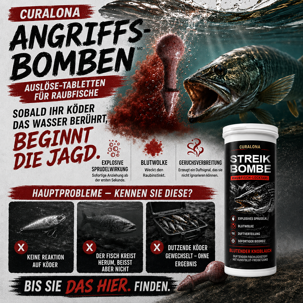 𝐎𝐟𝐟𝐢𝐳𝐢𝐞𝐥𝐥𝐞𝐫 𝐌𝐚𝐫𝐤𝐞𝐧𝐬𝐡𝐨𝐩 | ✅ Curalona® Strike Bombs — Neuer Köder für Süß- und Salzwasser, der blutet, sprudelt und große Raubfische anlockt