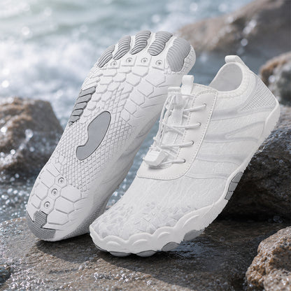 Unisex Barfuß-Wasserschuhe | Aufblasbares Selbstrettungssystem | Hilft bei der Behandlung von Fußpilz | Memory-Foam-Fußgewölbestütze | Wasserdicht, atmungsaktiv & sandabweisend | Ultraleichte, schnell trocknende Aqua-Schuhe