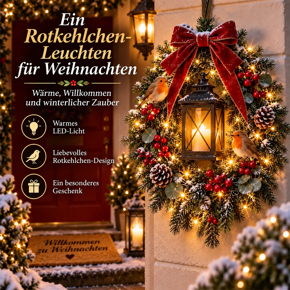 ✨ Nur heute: 49 % Rabatt ✨🐦 A Robin Glow – Beleuchteter Weihnachtskranz mit Rotkehlchen