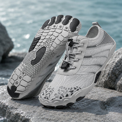 Unisex Barfuß-Wasserschuhe | Aufblasbares Selbstrettungssystem | Hilft bei der Behandlung von Fußpilz | Memory-Foam-Fußgewölbestütze | Wasserdicht, atmungsaktiv & sandabweisend | Ultraleichte, schnell trocknende Aqua-Schuhe