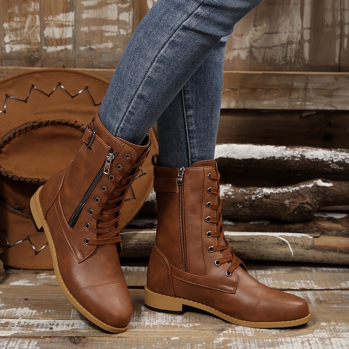 🔥 Letzter Tag – 50 % Rabatt – Damen-Lederstiefel mit Reißverschluss – weite Passform, gepolsterte Sohle und schmerzlindernder Reitstiefel-Stil