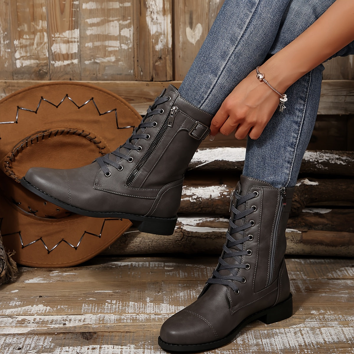 🔥 Letzter Tag – 50 % Rabatt – Damen-Lederstiefel mit Reißverschluss – weite Passform, gepolsterte Sohle und schmerzlindernder Reitstiefel-Stil