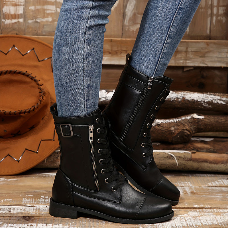 🔥 Letzter Tag – 50 % Rabatt – Damen-Lederstiefel mit Reißverschluss – weite Passform, gepolsterte Sohle und schmerzlindernder Reitstiefel-Stil
