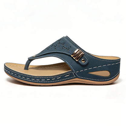 Damen-Zehentrenner mit Keilabsatz und Fußgewölbeunterstützung, Vintage-Sandalen in weiter Passform mit Keilabsatz