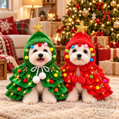 🎄🐶🐱 Weihnachtsbaum-Kostümcape für Hunde und Katzen mit Pompons ✨