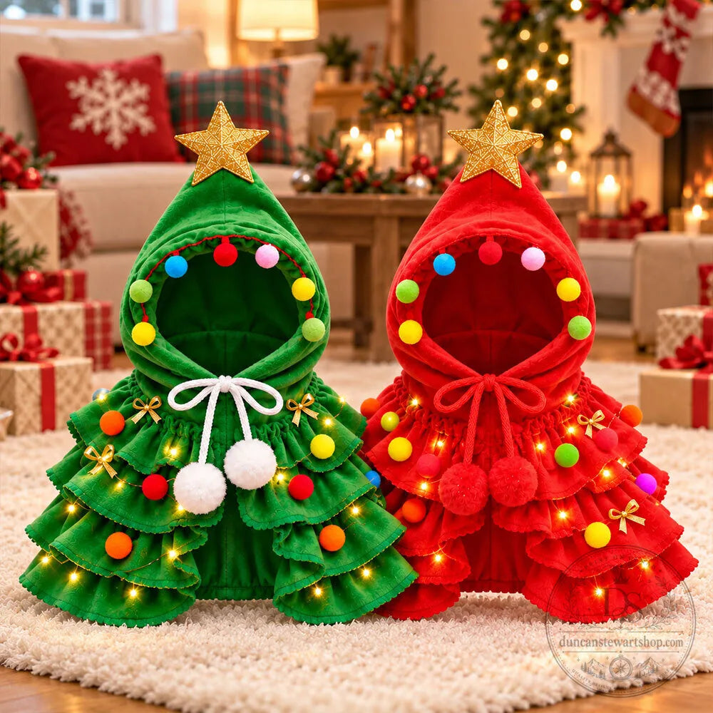 🎄🐶🐱 Weihnachtsbaum-Kostümcape für Hunde und Katzen mit Pompons ✨