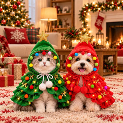 🎄🐶🐱 Weihnachtsbaum-Kostümcape für Hunde und Katzen mit Pompons ✨