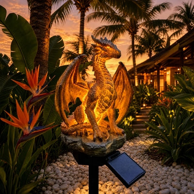 ✨LETZTER TAG – 50 % RABATT🐉💥 Solar-Drachen-Gartenstatue mit Licht – Goldglut-Fantasy-Deko für draußen
