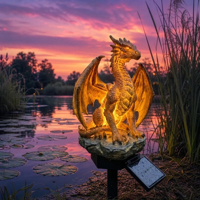 ✨LETZTER TAG – 50 % RABATT🐉💥 Solar-Drachen-Gartenstatue mit Licht – Goldglut-Fantasy-Deko für draußen