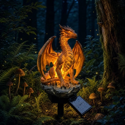 ✨LETZTER TAG – 50 % RABATT🐉💥 Solar-Drachen-Gartenstatue mit Licht – Goldglut-Fantasy-Deko für draußen