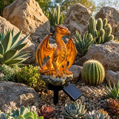 ✨LETZTER TAG – 50 % RABATT🐉💥 Solar-Drachen-Gartenstatue mit Licht – Goldglut-Fantasy-Deko für draußen